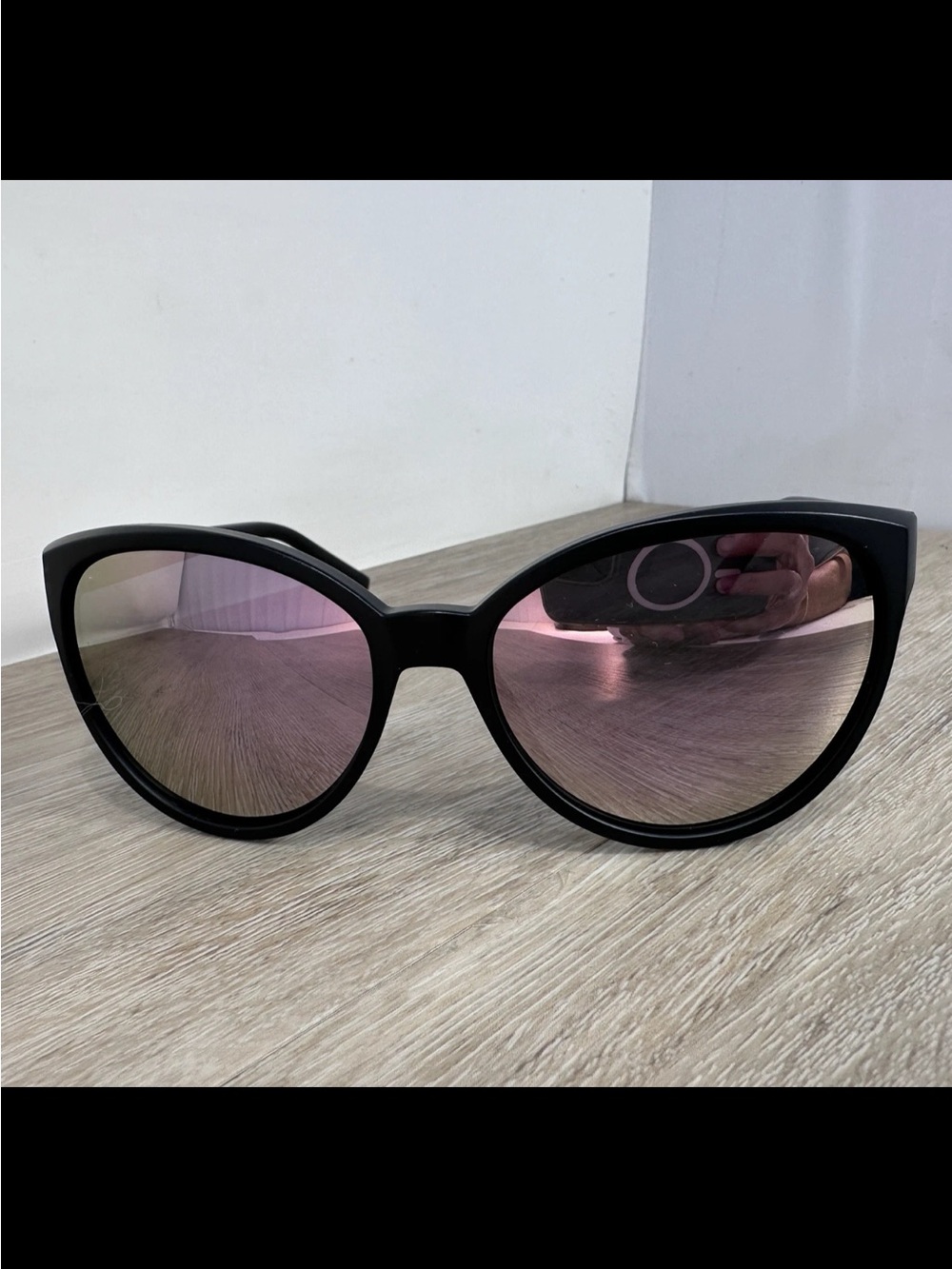 Cole Haan Sunglasses Matte Black CH7046 Cateye Pink Mirrored Women Chic Elegant